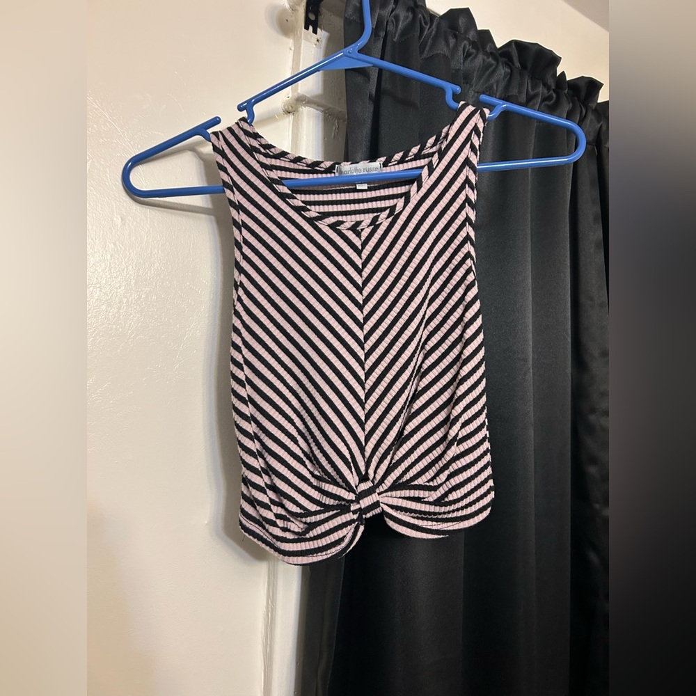 Charlotte Russe Pink and Black Striped Tank Top